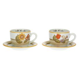 Set 2 tazze Country con fiori, farfalla e uccellino