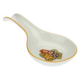 Country porcelain spoon rest with butterfly and flowers