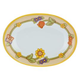Country multipurpose oval plate with flowers and butterfly