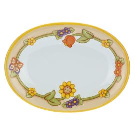 Country multipurpose oval plate with flowers and butterfly