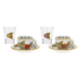 Set of 2 Country coffee cups and 2 liqueur glasses