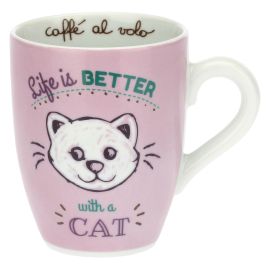 Henkelbecher mit Katze - Life is better with a cat