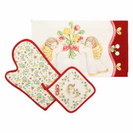 Sweet Christmas oven glove, pot holder and tea towel set