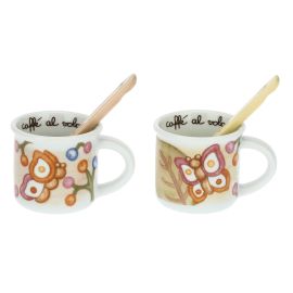 Set of two Fall in Love mini mugs with teaspoons
