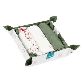 Set of 3 Inverno Incantato tea towels with fabric basket