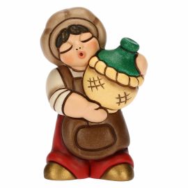 Presepe Classico ceramic tavern owner with wine flask red