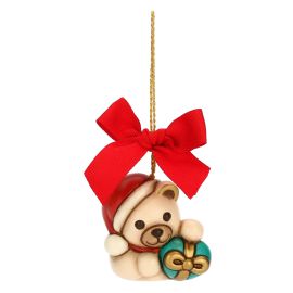 Ceramic Teddy with gift Christmas tree decoration, small