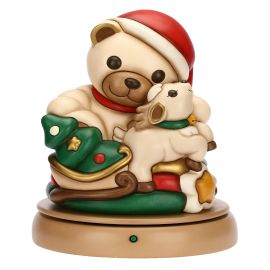Ceramic Teddy and Robin Reindeer music box, maxi