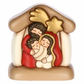 Ceramic mini nativity with stable and Holy Family