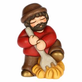 Presepe Classico ceramic man with pitch fork and hay