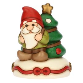 Ceramic music box Oliver gnome and Christmas tree, medium