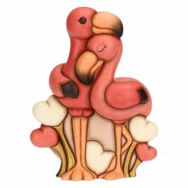 Pair of ceramic flamingos with hearts, maxi
