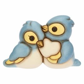 Pair of small ceramic blue tits with hearts