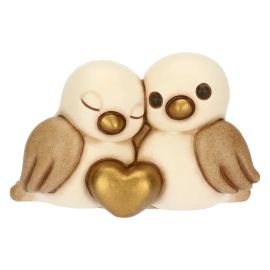 Pair of ceramic sparrows with hearts, mini