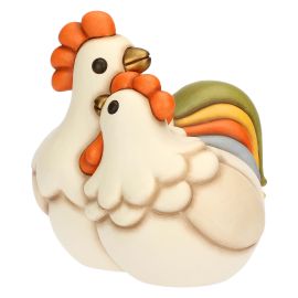 Jack rooster and Esther hen couple in ceramic