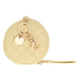 Portachiavi rotondo con zip in ecopelle, giallo