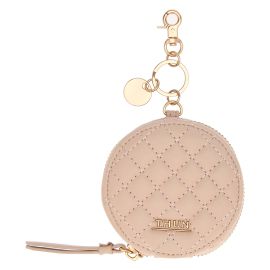 Portachiavi rotondo con zip in ecopelle, rosa