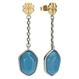 Dangle earrings with four-leaf clover and stone