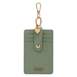 Card holder with hook in eco-leather, green