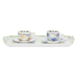 Set of 2 Easter porcelain coffee cups with tray