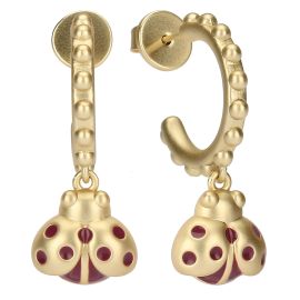 Orecchino a cerchio con coccinella e strass