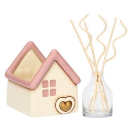 Porta diffusore a forma di casetta con cuore in ceramica