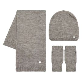 Set of wool gloves, cap and scarf