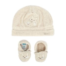 Set of beige hat+booties