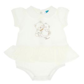 Cream baby girl’s short-sleeved romper suit, 3-6 months