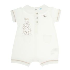 Cream unisex short-sleeved romper suit and trousers, 1-3 months