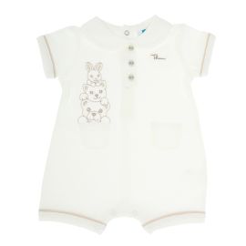 Cream unisex short-sleeved romper suit and trousers, 3-6 months