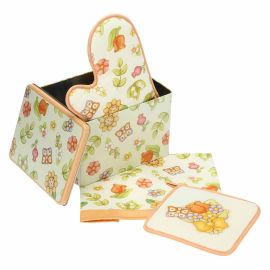 Set Blechdose mit Handschuh, Topflappen und Geschirrtuch Country