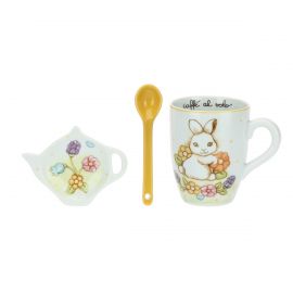Fiore in Fiore mug, teabag dish and teaspoon