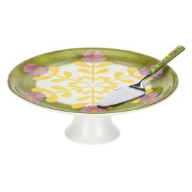 Florianne porcelain cake stand with stainless steel cake slice