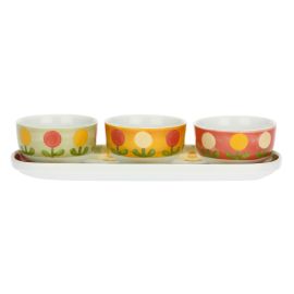 Florianne appetizer set with three small porcelain bowls and oval plate