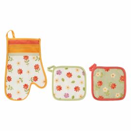 Set of Florianne cotton oven glove and 2 pot holders