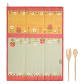 Set of 1 Florianne cotton tea towel and 2 wooden spoons