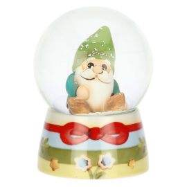 Boule de neige con gnomo Oliver in resina, ceramica e vetro Bosco Magico