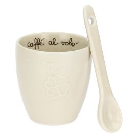 Porcelain daisy coffee cup with spoon