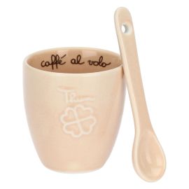 Porcelain four-leaf clover coffee cup with spoon