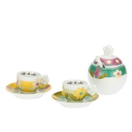 Set mit 2 Espressotassen mit Zuckerdose aus Porzellan Florianne primavera