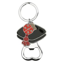 Metal bottle opener with graduation good-luck charm