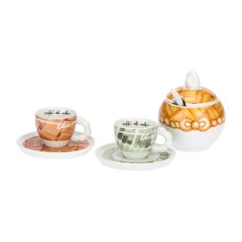 Set of 2 AbbracciAMI porcelain espresso cups and sugar bowl