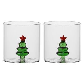 Set of 2 Sorprese di Natale water glasses with Christmas tree