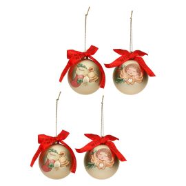 Set of 4 gold polyester Christmas balls, small