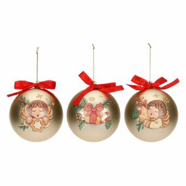 Set of 3 gold polyester Christmas balls, large