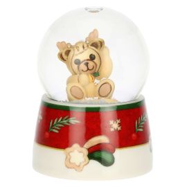 Boule de neige con Teddy vestito da renna in resina, ceramica e vetro Desideri di Natale, piccola