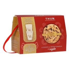 Set regalo con 4 cookies cioccolato fondente e set 2 bicchierini Gold Icon